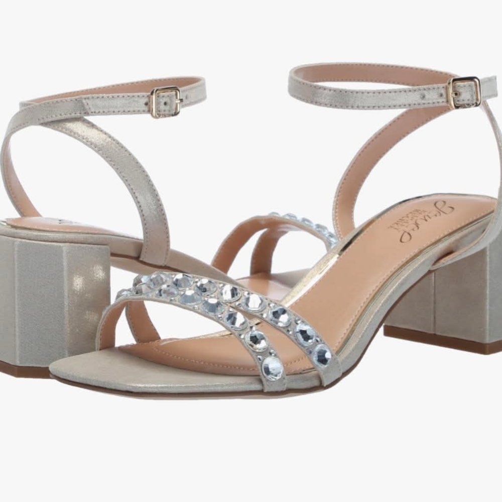 Badgley Mischka Silver Crystal-Strap Block Heel Sandals